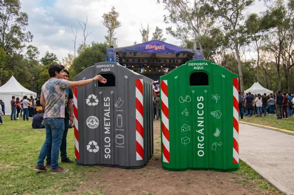 Gestión de residuos en eventos con contenedores Vanguard para separar metales y orgánicos de forma visible